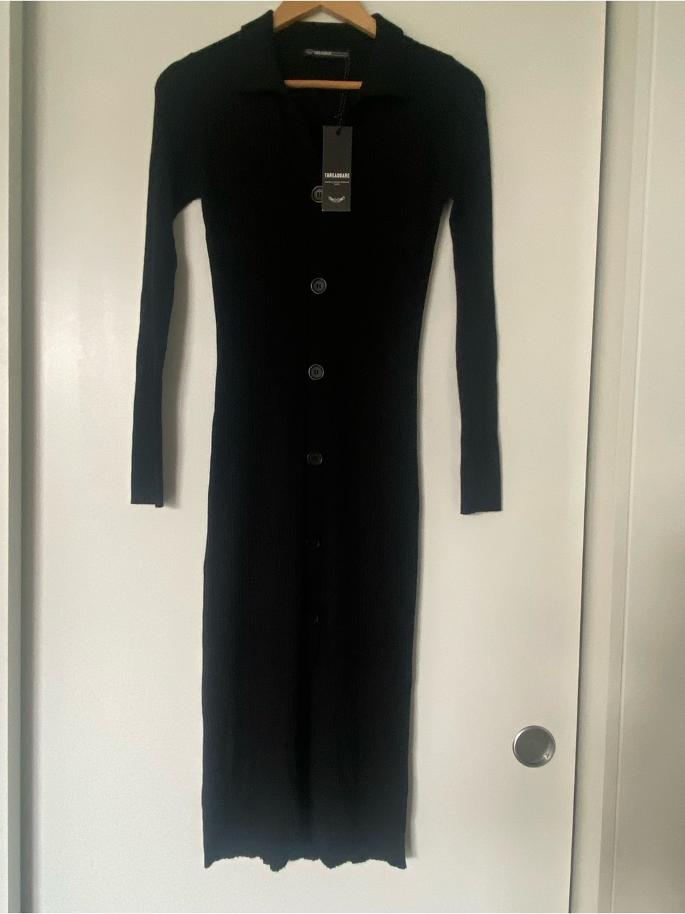 NWT - Threadbare Eliza ribbed knitted button through midi dress - Black